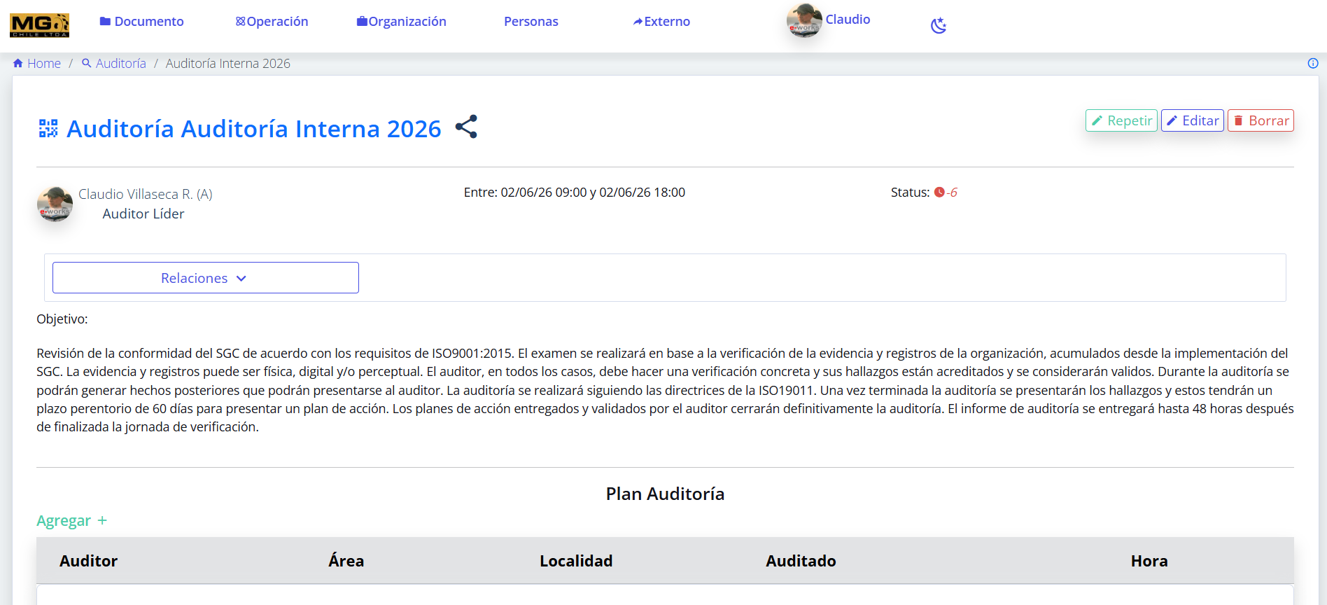 Evidencia para auditoría externa del MPD en SIM4
